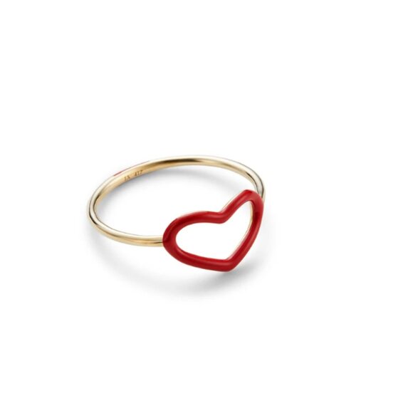 Jordan Askill HEART RING IN RUBY RED ENAMEL AND YELLOW GOLD Size 8 - Picture 1 of 17